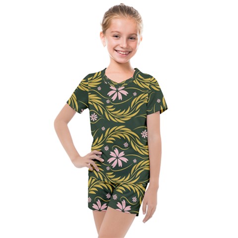 Folk Flowers Print Floral Pattern Ethnic Art Kids  Mesh Tee And Shorts Set by Eskimos