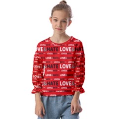 Love And Hate Typographic Design Pattern Kids  Cuff Sleeve Top