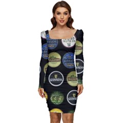 Beer Brands Logo Pattern Women Long Sleeve Ruched Stretch Jersey Dress by dflcprintsclothing