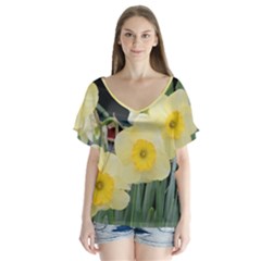 Daffodils In Bloom V-neck Flutter Sleeve Top by thedaffodilstore