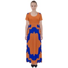 Blue Doodles On Orange High Waist Short Sleeve Maxi Dress by FunDressesShop