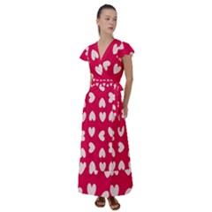 Pink Hearts Flutter Sleeve Maxi Dress