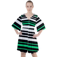 Green And White Black Stripes Boho Button Up Dress by FunDressesShop