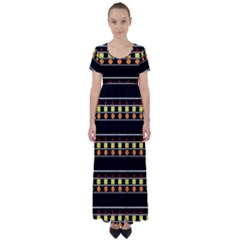 Tribal Shapes Black High Waist Short Sleeve Maxi Dress by FunDressesShop