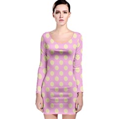 Cream Dots On Purple Long Sleeve Bodycon Dress by FunDressesShop
