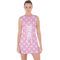 Cream Dots On Purple Lace Up Front Bodycon Dress by FunDressesShop