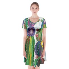 Rainbow Cactus Shirt Short Sleeve V-neck Flare Dress by steampunkbabygirl