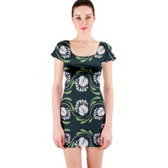 Folk Flowers Print Floral Pattern Ethnic Art Short Sleeve Bodycon Dress by Eskimos