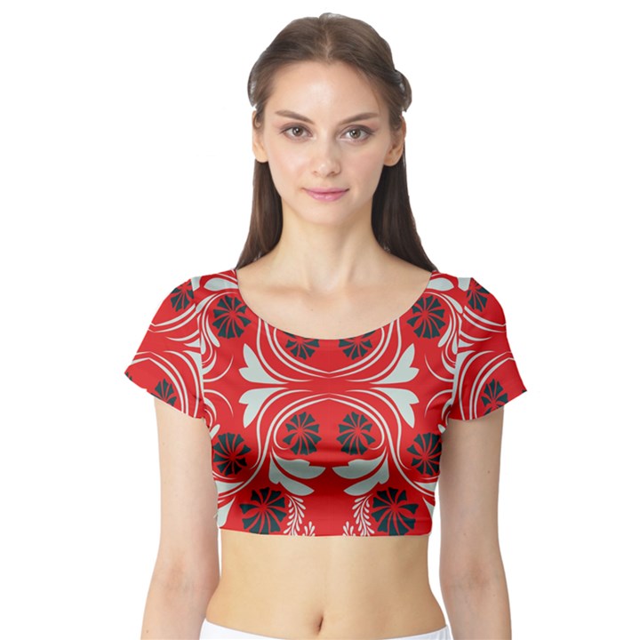 Folk flowers print Floral pattern Ethnic art Short Sleeve Crop Top