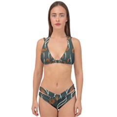 Folk Flowers Print Floral Pattern Ethnic Art Double Strap Halter Bikini Set by Eskimos