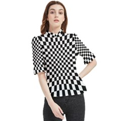 Illusion Checkerboard Black And White Pattern Frill Neck Blouse