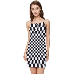 Illusion Checkerboard Black And White Pattern Summer Tie Front Dress