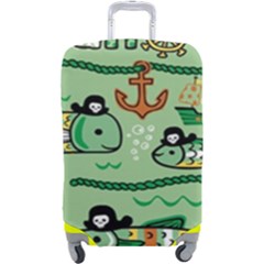Seamless Pattern Fishes Pirates Cartoon Luggage Cover (large) by Jancukart