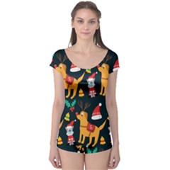 Funny Christmas Pattern Background Boyleg Leotard  by Jancukart