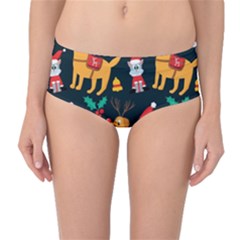 Funny Christmas Pattern Background Mid-waist Bikini Bottoms by Jancukart