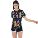 Funny Christmas Pattern Background Asymmetrical Short Sleeve Sports Tee View1