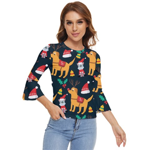 Funny Christmas Pattern Background Bell Sleeve Top by Jancukart