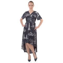 Nyc Pattern Front Wrap High Low Dress by Jancukart