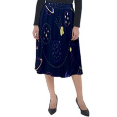 Cartoon-space-seamless-pattern-vectors Classic Velour Midi Skirt  by Jancukart