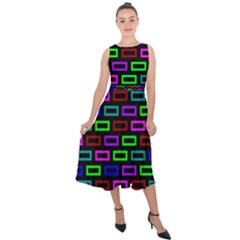 Colourful Bricks Pattern Colour Midi Tie-back Chiffon Dress