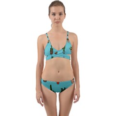 Succulents Teal Back Wrap Around Bikini Set