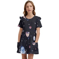 Cute-space Kids  Frilly Sleeves Pocket Dress by Jancukart