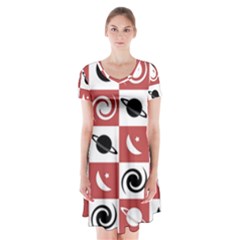 Space Pattern Colour Short Sleeve V-neck Flare Dress by Jancukart