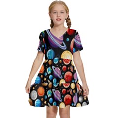 Background-with-many-planets-space Kids  Short Sleeve Tiered Mini Dress by Jancukart