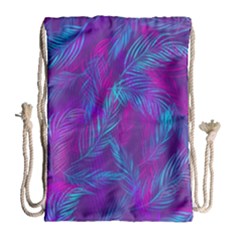 Leaf-pattern-with-neon-purple-background Drawstring Bag (large) by Jancukart