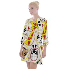 Vector-seamless-pattern-nice-animals-cartoon Open Neck Shift Dress by Jancukart