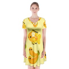 Banana Cichlid Short Sleeve V-neck Flare Dress by artworkshop