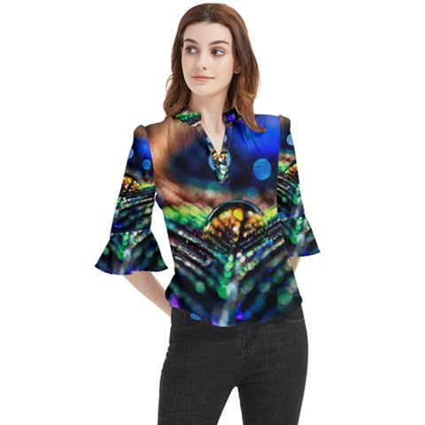 Peacock Feather Drop Loose Horn Sleeve Chiffon Blouse by artworkshop