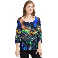 Peacock Feather Drop Chiffon Quarter Sleeve Blouse by artworkshop