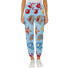 Seamless-pattern-funny-marine-animals-cartoon Cropped Drawstring Pants by Jancukart