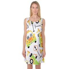 Seamless-pattern-vector-illustration-vehicles-cartoon Sleeveless Satin Nightdress