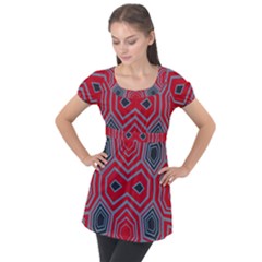 Abstract Pattern Geometric Backgrounds  Puff Sleeve Tunic Top by Eskimos