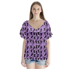 Purple Cat V-neck Flutter Sleeve Top by NerdySparkleGoth