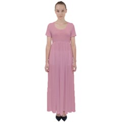 Pink Plain High Waist Short Sleeve Maxi Dress by FunDressesShop