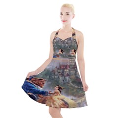 Beauty And The Beast Castle Halter Party Swing Dress  by artworkshop