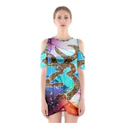 Browning Deer Glitter Galaxy Shoulder Cutout One Piece Dress by artworkshop