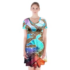 Browning Deer Glitter Galaxy Short Sleeve V-neck Flare Dress by artworkshop