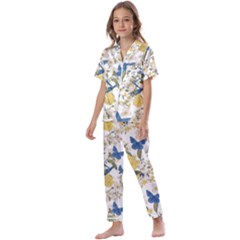 Birds Pattern Kids  Satin Short Sleeve Pajamas Set by Sparkle