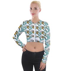 Birds Long Sleeve Cropped Velvet Jacket