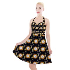 Flowers Pattern Halter Party Swing Dress 