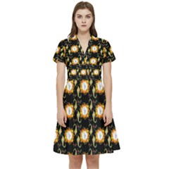 Flowers Pattern Short Sleeve Waist Detail Dress by Sparkle