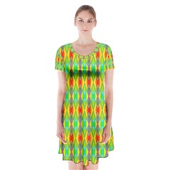 Neon Angles Short Sleeve V-neck Flare Dress by Thespacecampers