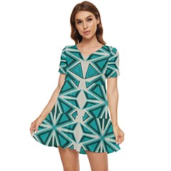 Abstract Pattern Geometric Backgrounds  Tiered Short Sleeve Babydoll Dress by Eskimos