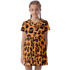 Orange Leopard Jaguar Dots Kids  Asymmetric Collar Dress by ConteMonfrey