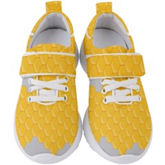 Hexagons Yellow Honeycomb Hive Bee Hive Pattern Kids  Velcro Strap Shoes by artworkshop