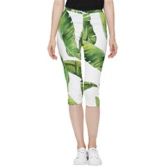 Sheets Tropical Plant Palm Summer Exotic Inside Out Lightweight Velour Capri Leggings  by artworkshop